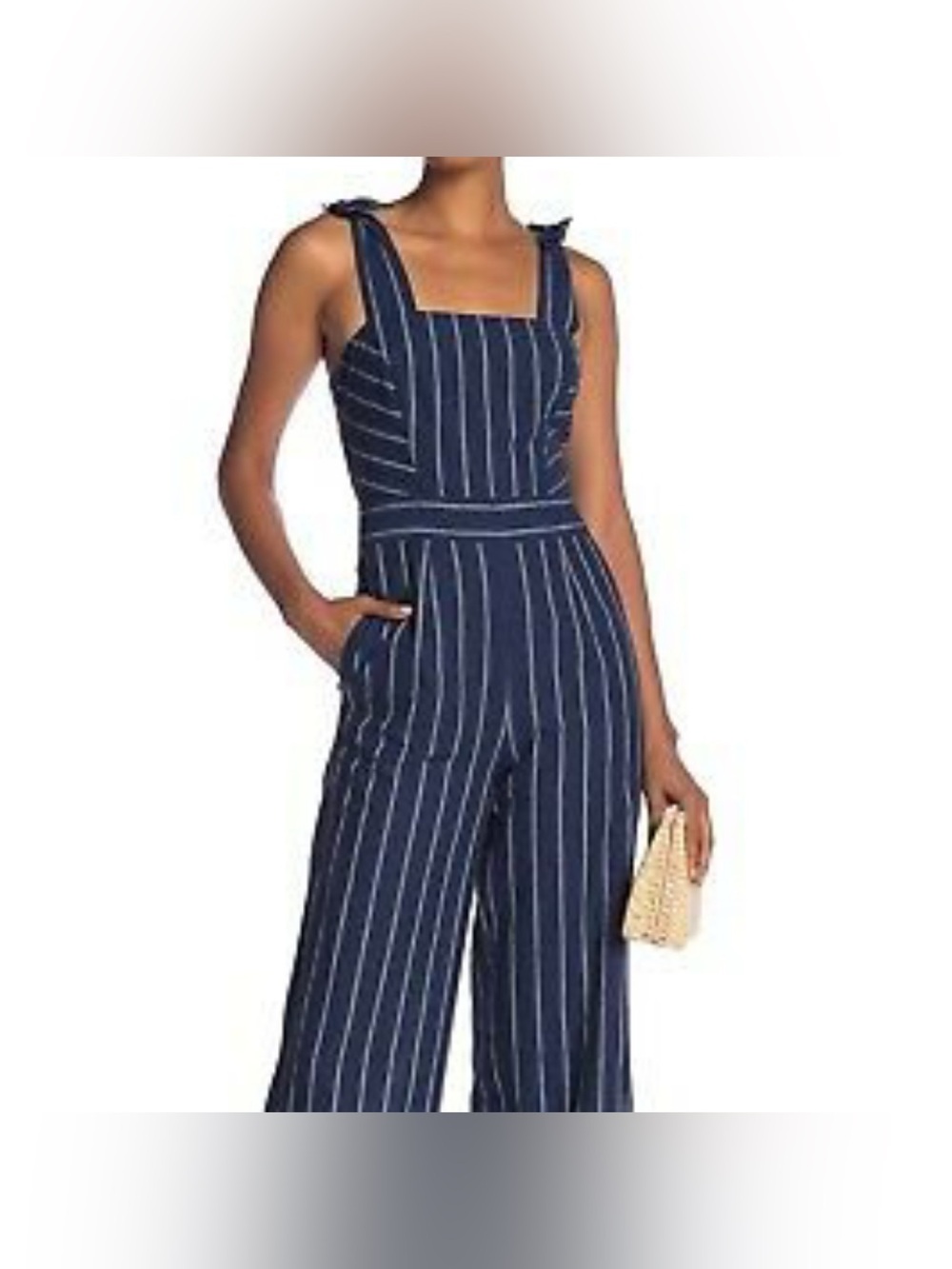 RACHEL Rachel Roy Navy & White Pinstripe linen blend kate Jumpsuit w/ pockets